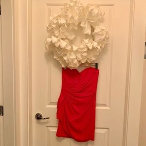 Red silk strapless mini dress